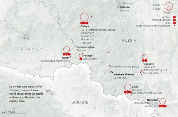 NYT сообщила об окружении Украины с трех сторон войсками РФ - карта 1