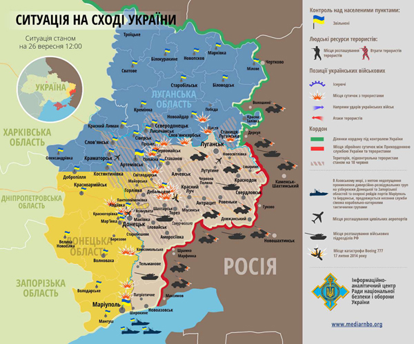 Карта АТО: Расположение сил в Донбассе от 26.09.2014