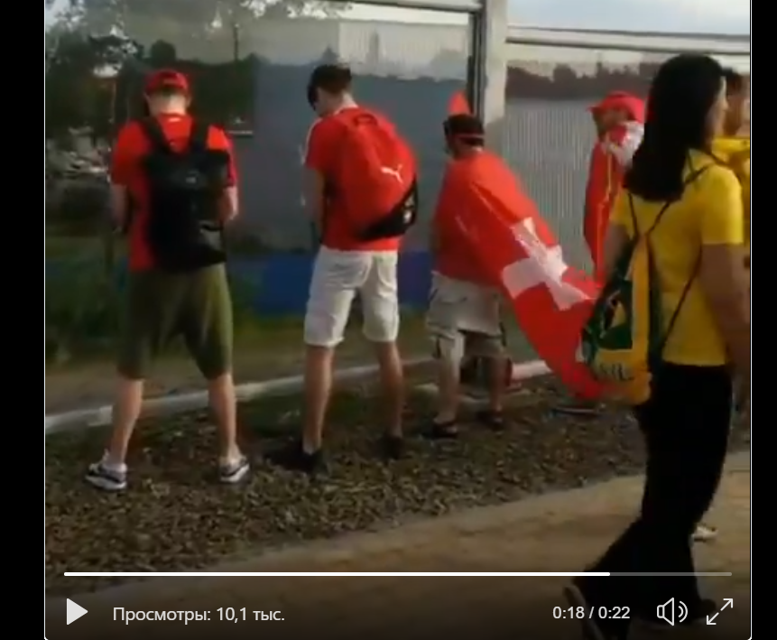На ЧМ в Ростове скандал: россиян возмутило видео, как болельщики Швейцарии справляют нужду прямо на улице