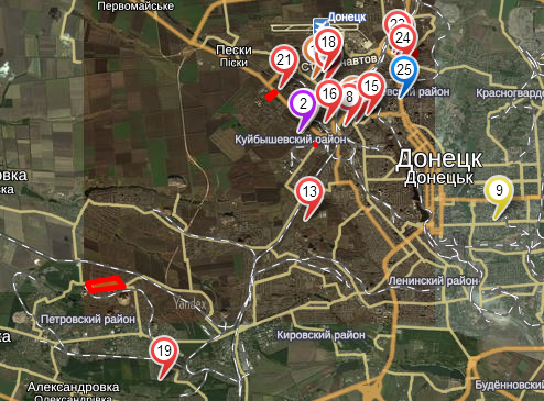 Карта попадания снарядов в дома Донецка -