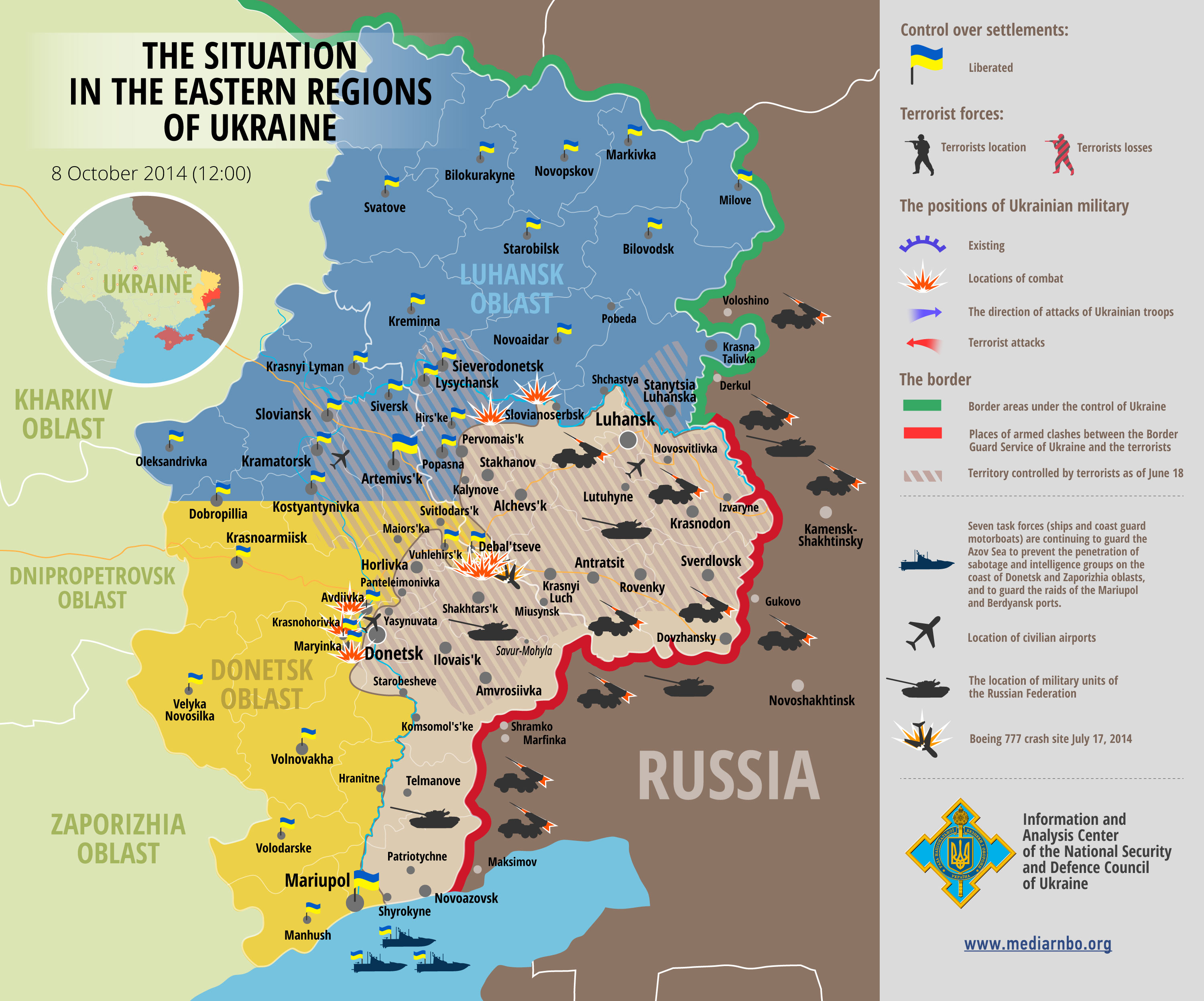 Карта АТО: Расположение сил в Донбассе от 08.10.2014