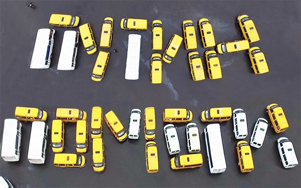 "Путин, помоги", - безработные водители в Белгородской области выложили автобусами призыв к президенту (кадры)