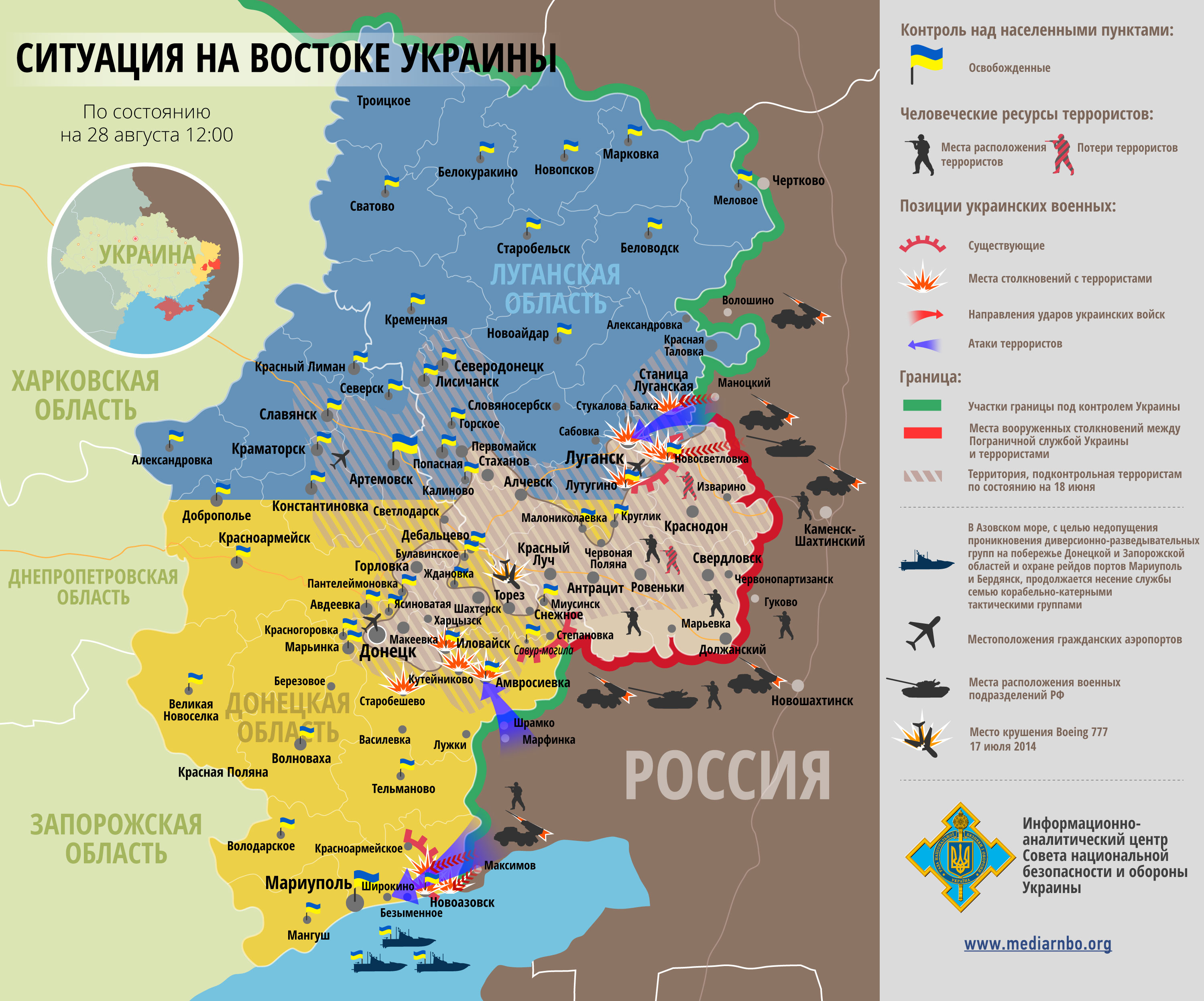 Карта АТО: Расположение сил в Донбассе от 28.08.2014