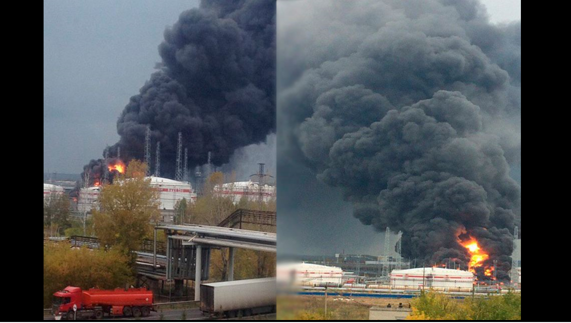 В России взорвались и горят сразу 6 резервуаров с нефтью на заводе "Лукойла": видео крупнейшего пожара и взрывов потрясли масштабом - кадры