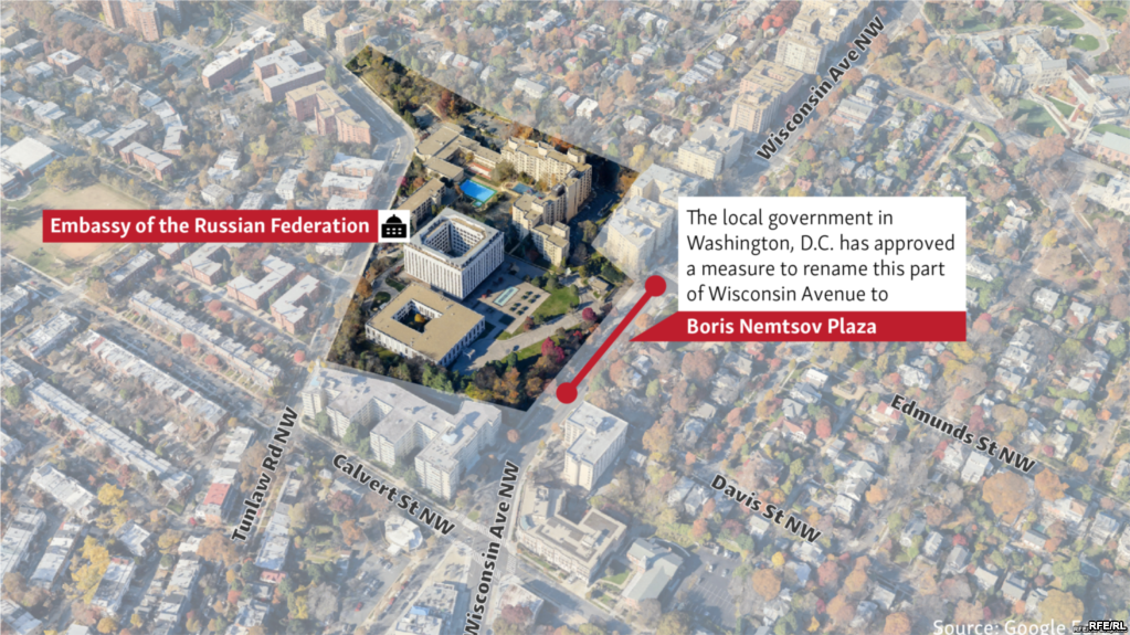 Открытие площади Немцова перед посольством РФ в Вашингтоне: в США выбрали непростую дату, чтобы пристыдить Кремль