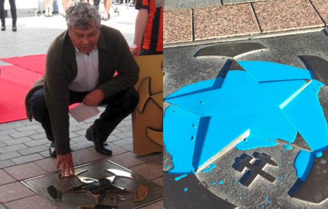 За то, что послал к звезде: памятный знак Луческу в Донецке залили краской цветов "Динамо"