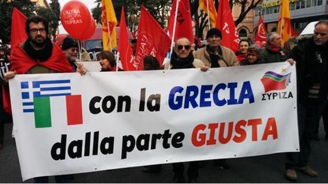 В Риме состоялся митинг в поддержку Греции и против войны на Донбассе