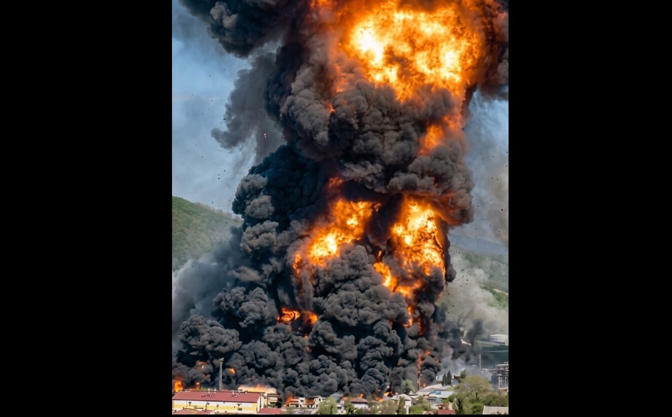 ​В Туапсе лопнули бочки с мазутом: на видео горящая лава растекается по НПЗ 