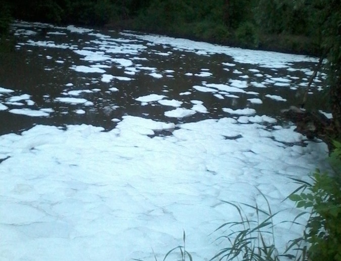 В Запорожье река внезапно покрылась густой белой пеной