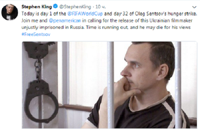 "Время на исходе, он может умереть", - за освобождение Сенцова вступился известный писатель Стивен Кинг