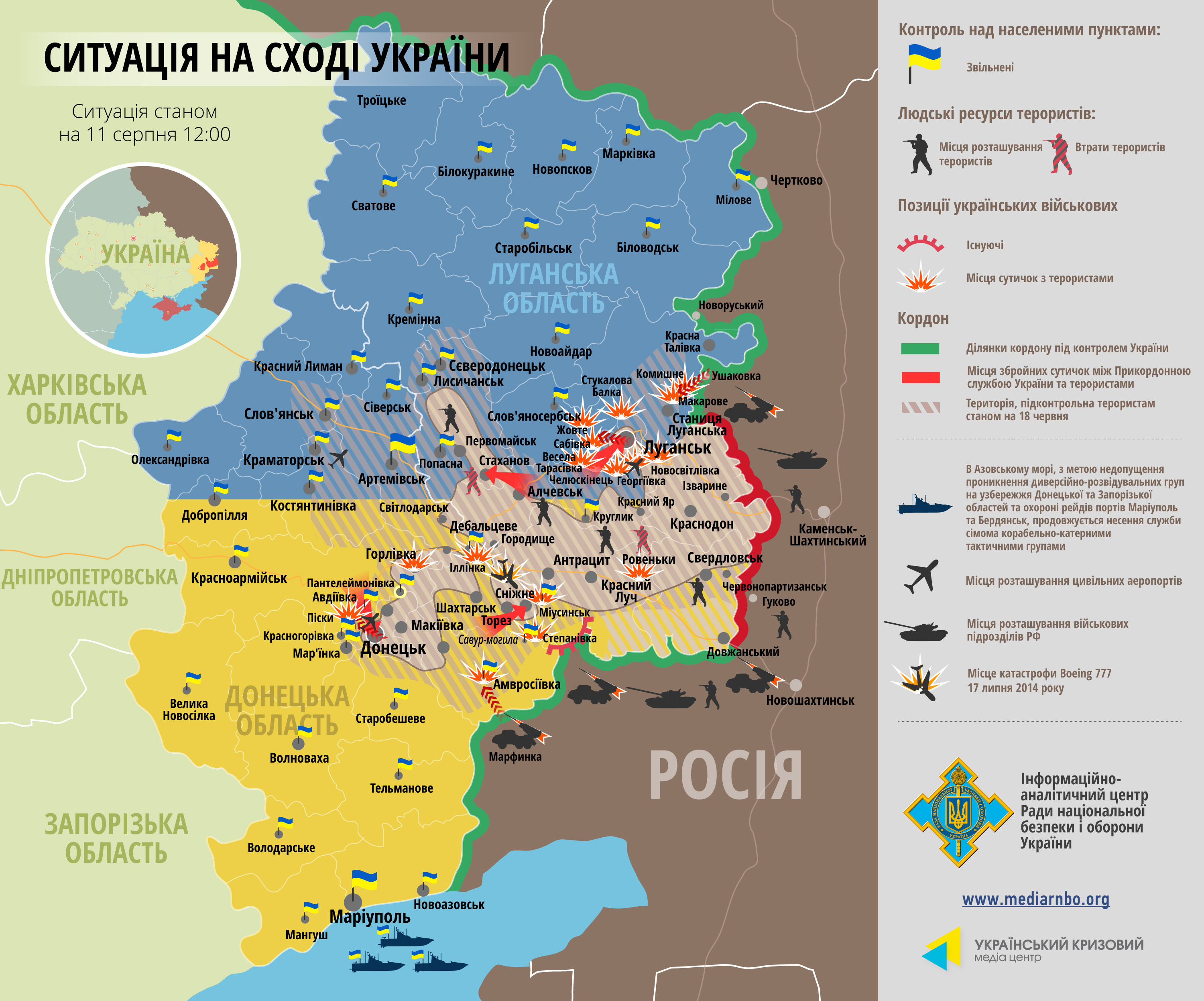Карта АТО онлайн: Расположение сил в Донбассе от 11.08.2014