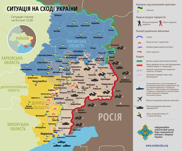 Карта АТО: Расположение сил в Донбассе от 09.01.2015
