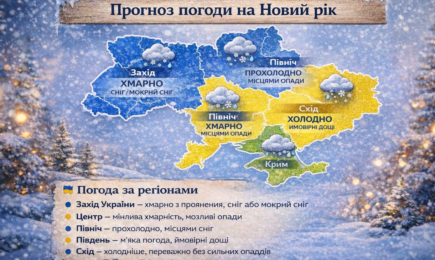 Які погодні сюрпризи готує Україні Новий рік 2026 та перший тиждень січня