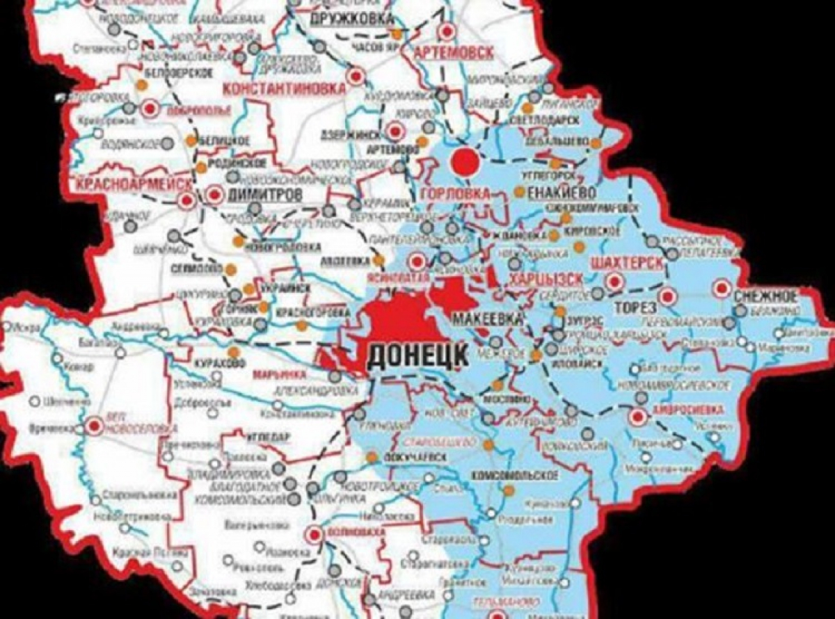 Донецкая республика на карте с городами. ДНР на карте Донецкой области. Карта ДНР на карте Донецкой области. Границы ДНР на карте Донецкой области. Границы Донецкой и Луганской областей.