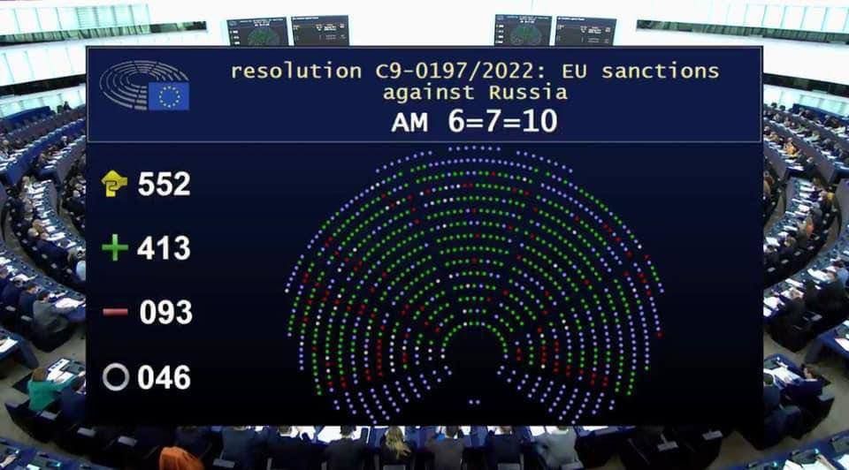 "Никаких денег для армии Путина", – в Европарламенте проголосовали за эмбарго на российскую нефть, газ и уголь