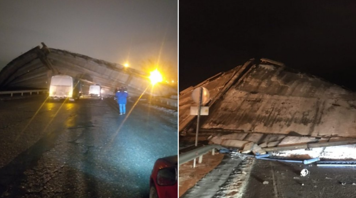 В российском Оренбурге рухнул мост: не выдержал груженный щебнем самосвал