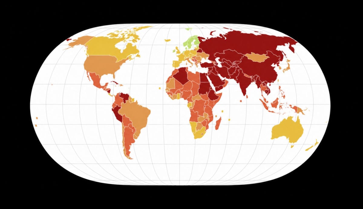 ​Россия рухнула на 172-е место из 180 в новом рейтинге, Украина на 55-м