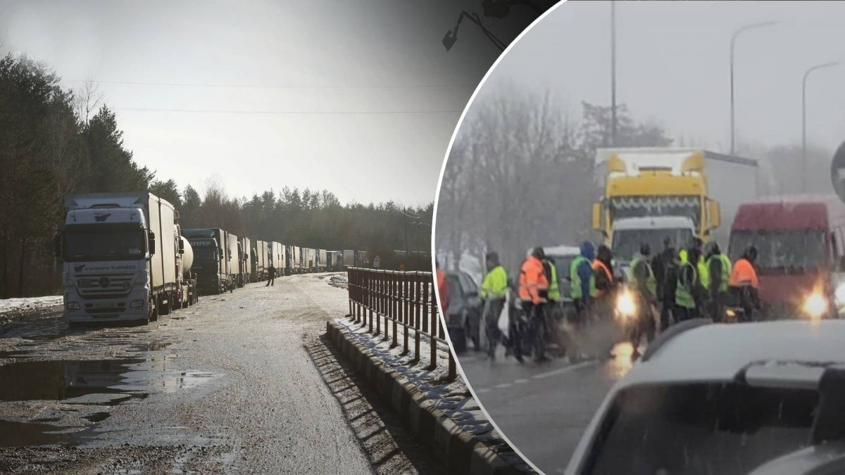 Українські вантажоперевізники у Польщі завдали удару у відповідь через блокаду кордону – кадри мирного протесту