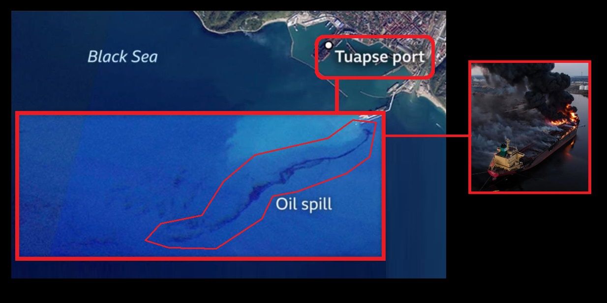 ​После удара ВСУ по Туапсе произошла утечка нефти в море: пятно длиной 3,6 км видно из космоса