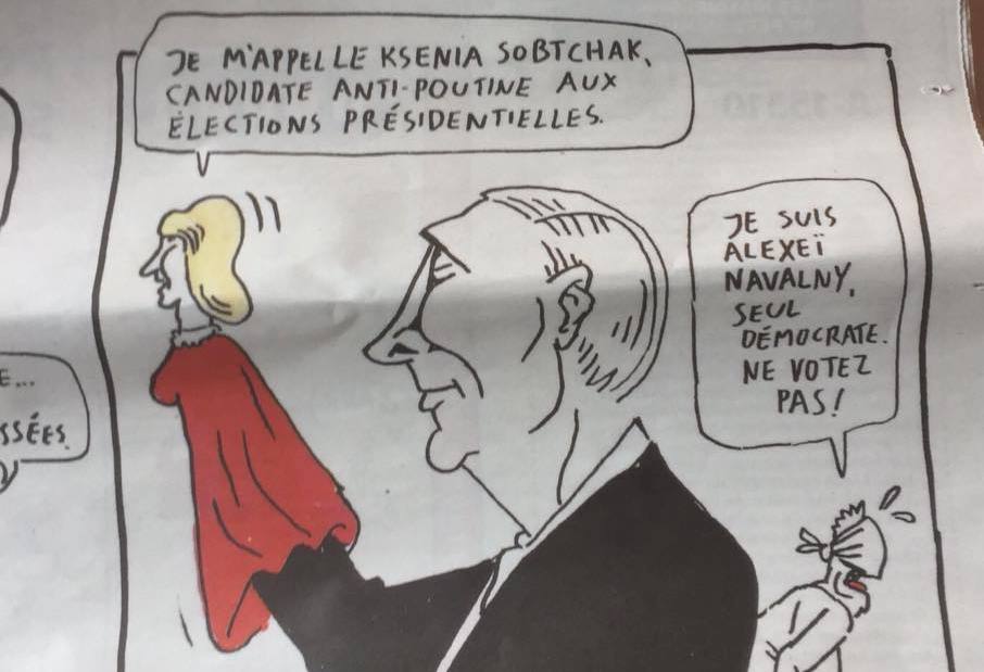 Кукловод Путин и кукла Собчак: издание Charlie Hebdo высмеяло фейковые "выборы" в РФ искрометной и точной карикатурой - кадры