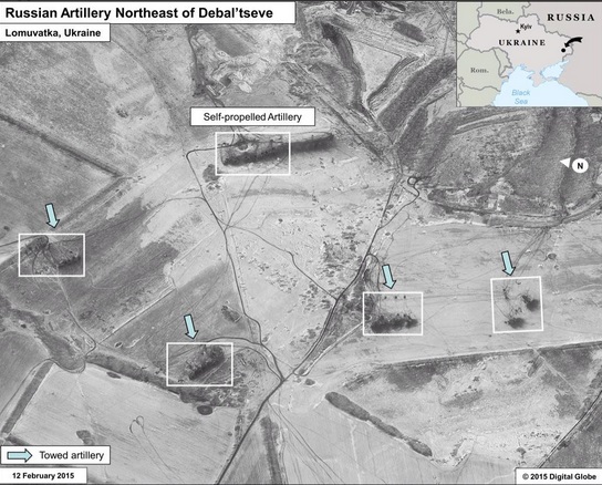 США опубликовало снимки российской техники со спутников под Дебальцево