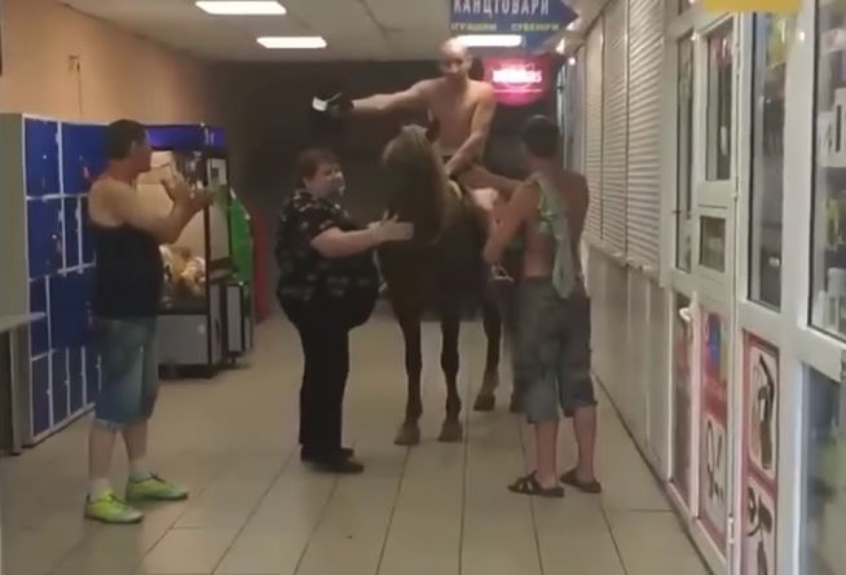 В Киеве раздетый покупатель заехал в магазин верхом на лошади