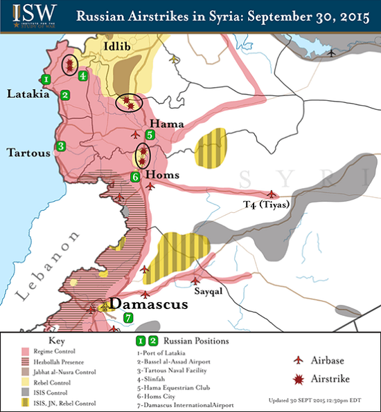 Война в Сирии: карта боевых действий и расположение баз российской армии от 24.10.2015