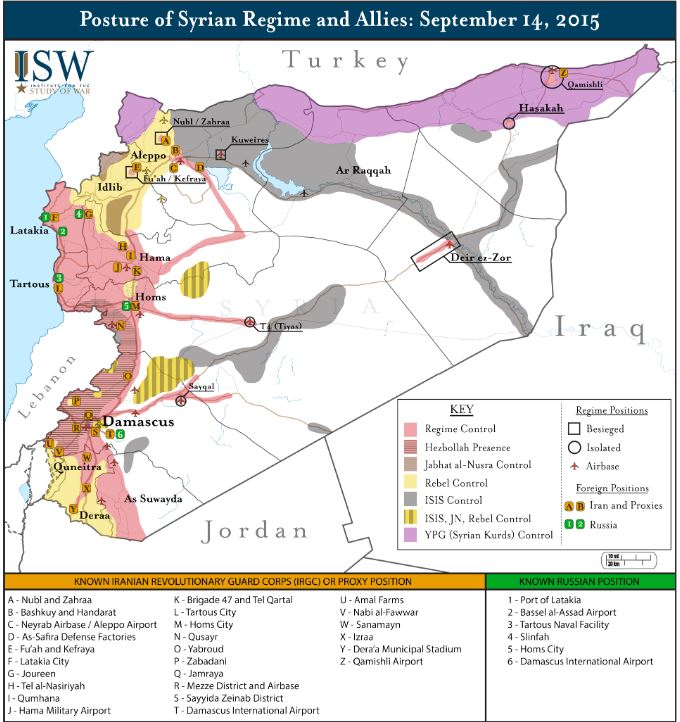 Война в Сирии: карта боевых действий и расположение баз российской армии от 25.09.2015