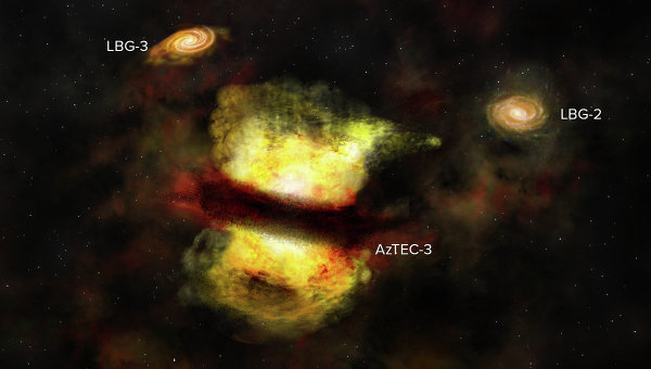 Астрофизики наблюдают процесс слияния галактик