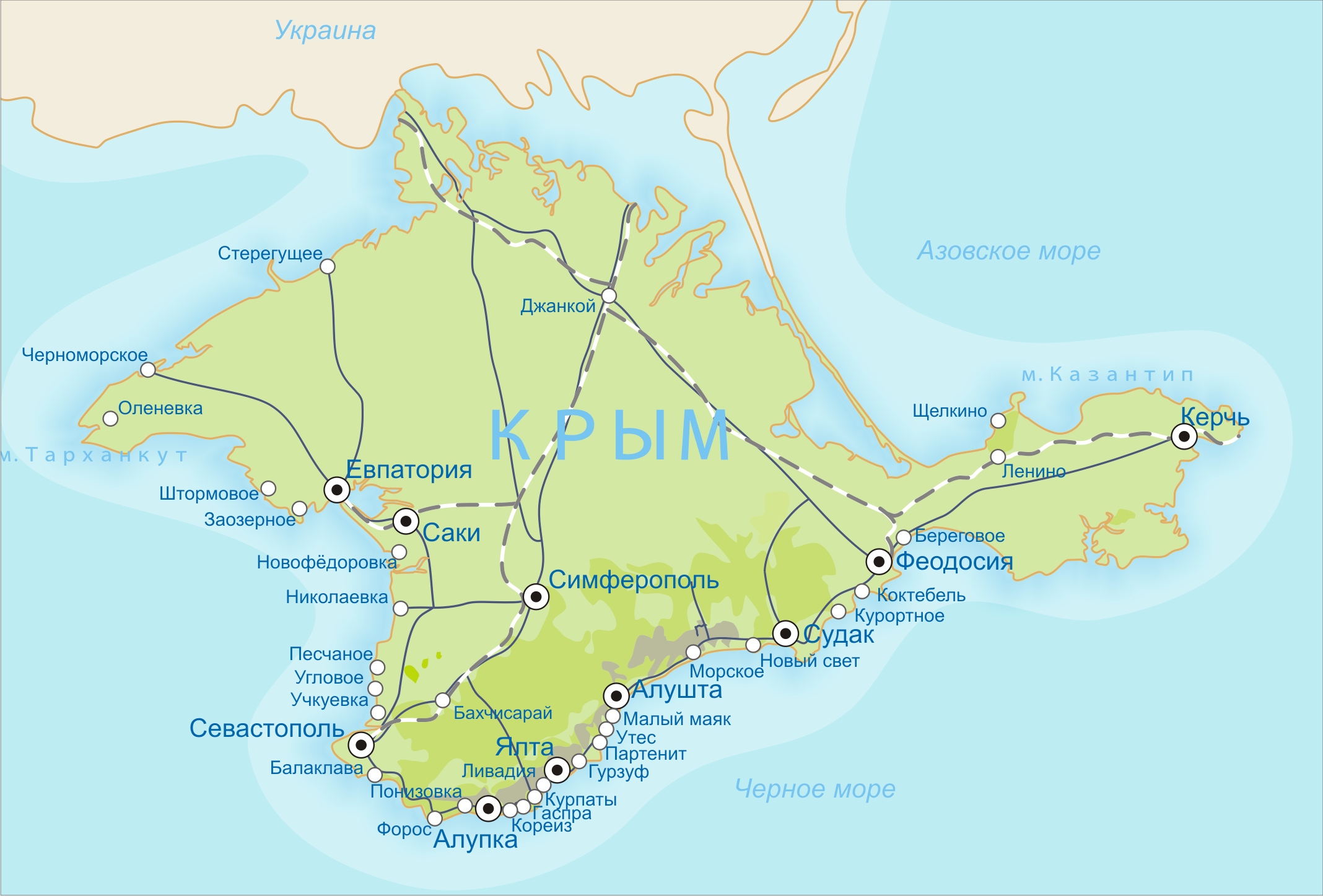 Какие города расположены в крыму. Полуостров Крым на карте. Крым карта полуострова с городами. Полуостров Крым карта с городами и поселками. Карта Крымского полуострова подробная.